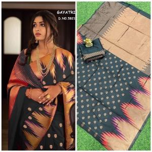 VIRANSH ENTERPRISE Kanjivaram Kanchipuram Soft Silk Saree copper zari With Jacquard Blouse Piece for women - Grey - Grey
