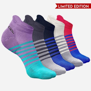 Bamboo Men Ankle Socks (Striped) - 5 Pairs-Dark Grey | Purple | Navy Blue | Pink | White