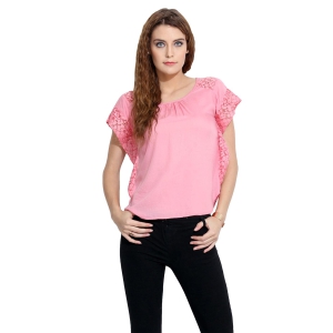 PORSORTE Women's Plain Pink Butterfly Sleeve Viscose  Top-M / PINK