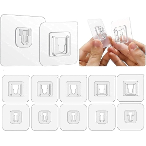 Self Adhesive Male Female Wall Hooks 6 KG Max Magic Transparent Sticker Hooks for Hanging Mobile Case Spike Guards Toilet Brush Photo Frames Bathroom Kitchen Accessories (Pack of 10)