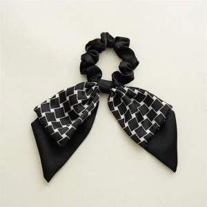 Dual bow scrunchie-Black