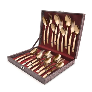 FnS Allie Stainless Steel Rose Gold Cutlery Set with Leatherite Box