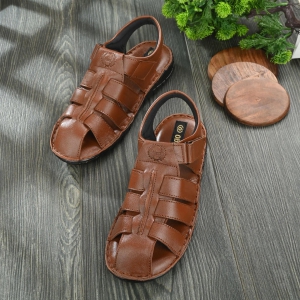 Men's PU Leather Brown Velcro Casual Sandal-10