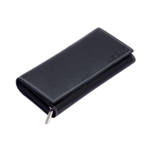 Tough Women Black Genuine Leather Wrist Wallet - Regular Size (8 Card Slots) - Black