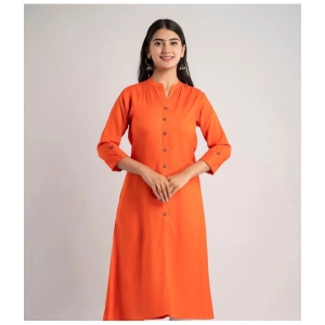 MAUKA - Orange Rayon Womens Front Slit Kurti ( Pack of 1 ) - None