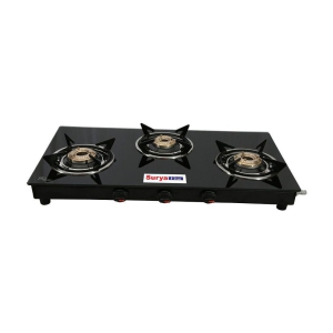 Suryaviva Nano 3B Ms Bk Toughened Glass 3 Cast Iron Burner Gas Stove(Manual Ignition,Black) - Black