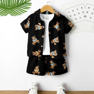 Venutaloza Kids Evryday Bear Casual Shirt & Shorts Without tee Two Piece Set.-2 Year- 3 Year