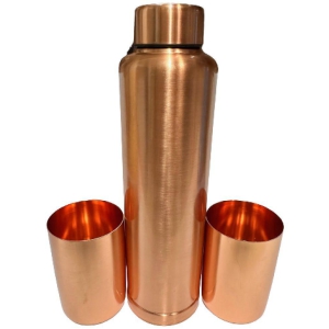 Dynore - Copper plated glass & bottle set Copper Water Bottle 950, 300 mL ( Set of 3 ) - Copper