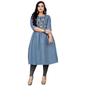 Rangrasiya - Blue Cotton Womens Flared Kurti ( Pack of 1 ) - None