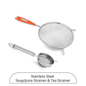 HOMETALES Steel Soup & Tea Strainer Combo (1U Soup/Juice Strainer & 1U Tea Strainer - Silver