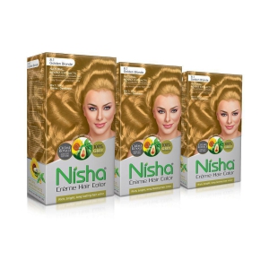 Nisha (60gm, 60ml, 12ml) Cream Permanent Hair Color Golden Blonde 120 mL Pack of 3