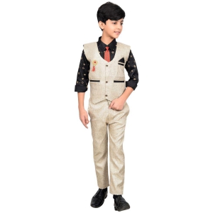 Ahhaaaa Cotton Blend Kids Ethnic Waistcoat Shirt and Pant with Tie Set for Boys - None