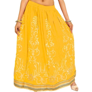 Daffodil Printed Long Skirt with Embellished Patch Border