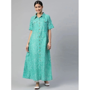 SVARCHI - Green Cotton Womens Flared Kurti ( Pack of 1 ) - None