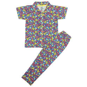 Girls Premium Cotton Night Dress | Night Suit | Shirt & Pyjama Set with Button-7-8 years / Yellow