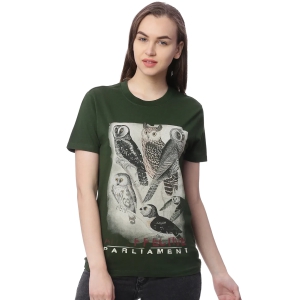 Wolfpack Women Army Green Printed T-Shirt-M