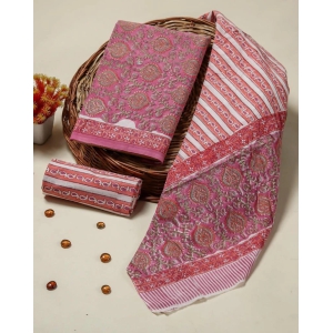 Traditioanal Hand Block Print Cotton Suit Set with Mulmul Dupatta (PRMUL430)