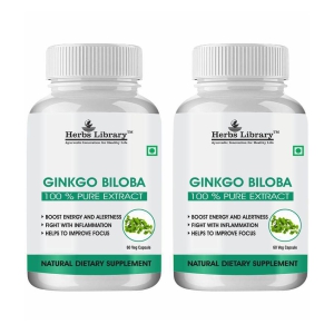 Herbs Library Ginkgo Biloba for Better Concentration, Memory & Learning 60 Capsules Each (Pack of 2)