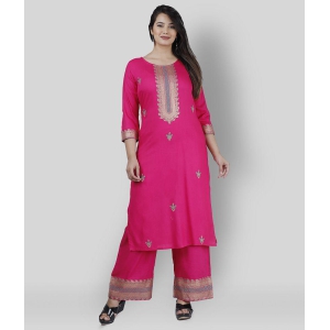 MAUKA - Pink Straight Rayon Womens Stitched Salwar Suit ( Pack of 1 ) - XS