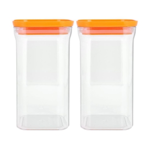 HomePro - Square Container | Airtight | Silicone Cap | Orange | Plastic Utility Container | Set of 2 - 1100 ml - Orange