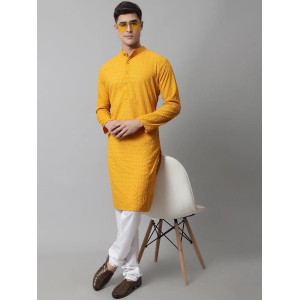 Jompers Men Mustard Chikan Kurta with Churidar-S / Mustard