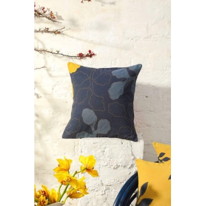 Aranya Grey Large Cushion Cover With Blue Grey Petals