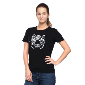 Wolfpack Women Black Printed T-Shirt-L