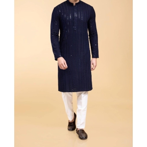 Mens Blue Chikankari Kurta Set