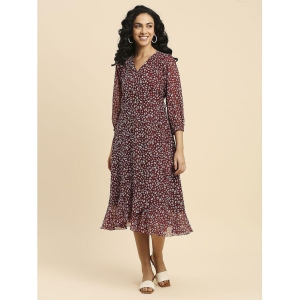 gufrina Rayon Printed Midi Womens Fit & Flare Dress - Maroon ( Pack of 1 ) - None