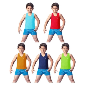 Dixcy Josh Fine Cotton Multicolor Sleeveless Vests for Kids/Boys - Pack of 5 - None