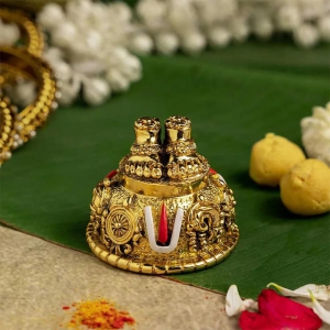 Lord Balaji Charan | 24K Antique Gold Finish Venkateswara Feet with Shanku & Chakra Namam