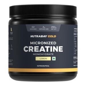 Nutrabay Gold Micronised Creatine Monohydrate Powder - 250g, Lemon | NABL Lab Tested | 3g Creatine / Serving | Increases Muscle Mass, Strength & Power | Pre & Post Workout Supplement | For Men & Women