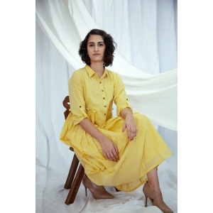 Yellow Mulmul Shirt Dress with Slip-M