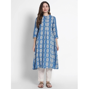 Blue Block Printed Cotton Kurta-3X Large