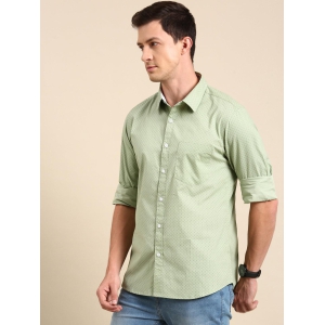 JOVEN Men Light Green Printed Pure Cotton Full Sleeve Casual Shirt-42 / Light Green