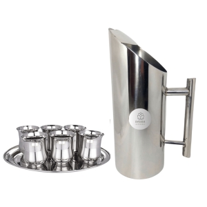 SHINI LIFESTYLE Stainless Steel Jug and quality steel Glass set, Water Jug, juice glass set