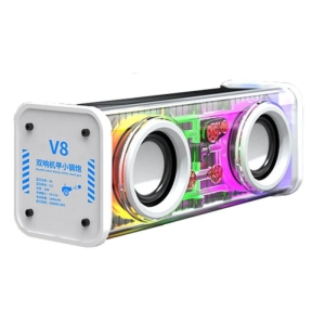 v8-transparent-mecha-music-speaker-bluetooth-50-wireless-subwoofer-with-rgb-light-white