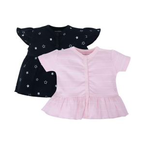 My Milestones T-shirt Half Sleeves Girls Navy Blue Stars /Pink Stripes-2Pc Pack - 3-6M - None