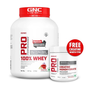 GNC Pro Performance 100% Whey Protein - Faster Recovery & Lean Muscle Gains 4 lbs Kesar Pista