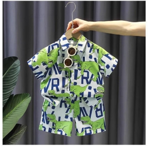 Fashion Toddler Baby Boys Outfits Cotton Cartoon Tyrannosaurus Shirt Tops And Shorts Children Holiday Clothes-5_6_Year