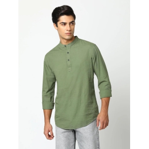 Olive Solid Cotton Shirt Kurta-M / Olive