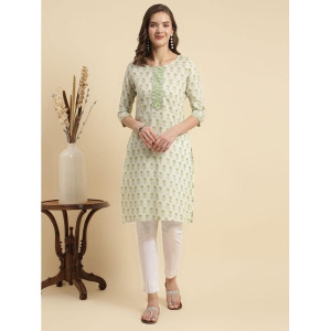 Rangita Women White Cotton Floral Printed Knee Length Straight Kurti - None