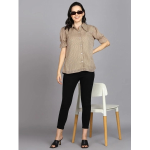 Beige Spread Collar Shirt with Short Sleeves-L