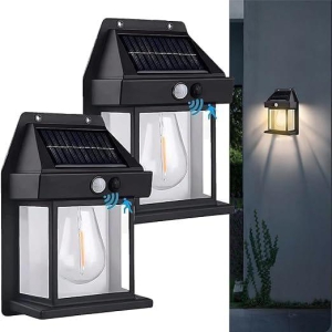 URBAN CREW Solar Wall Lights Outdoor, Wireless Outdoor Solar Lamp Fixture, Solar Wall Lantern with 3 Modes & Motion Sensor, Waterproof Exterior Lighting (Home Lamp 1 PCS - Black)