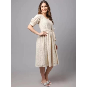 Off White Midi Dress For Women-Small