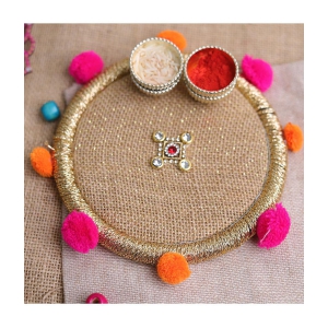 HOMETALES - Wood Pooja Thali With Roli Chawal - 14 Cm