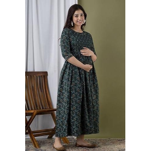 KASHVI Creation Women's Cotton Floral Printed Anarkali Maternity Feeding Kurta ( Navy Blue)