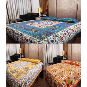 UniqChoice MuliColoured Jaipuri Printed Cotton 3 Double Bed Sheet Combo With 6 Pillow Cover