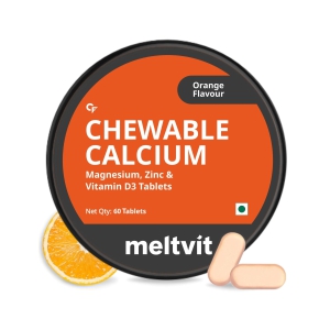 Meltvit Chewable Calcium Tablets 1000mg with Vitamin D3, Magnesium & Zinc Tablets | Water Soluble Calcium Citrate Malate 1000mg with Stabilised D3 - 60 Veg Tablets-Mint