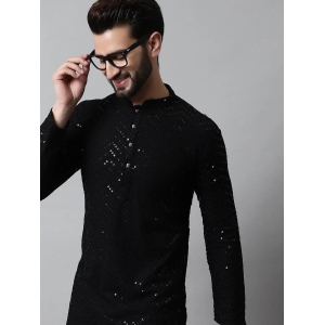 Men Black Embroidered Sequinned Kurtas-XL / Black